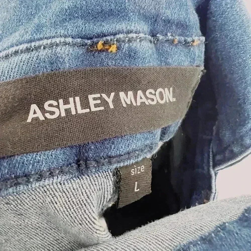 Ashley Mason Women's Acid Wash Denim Overall Shorts Country Western Size L - Picture 7 of 7
